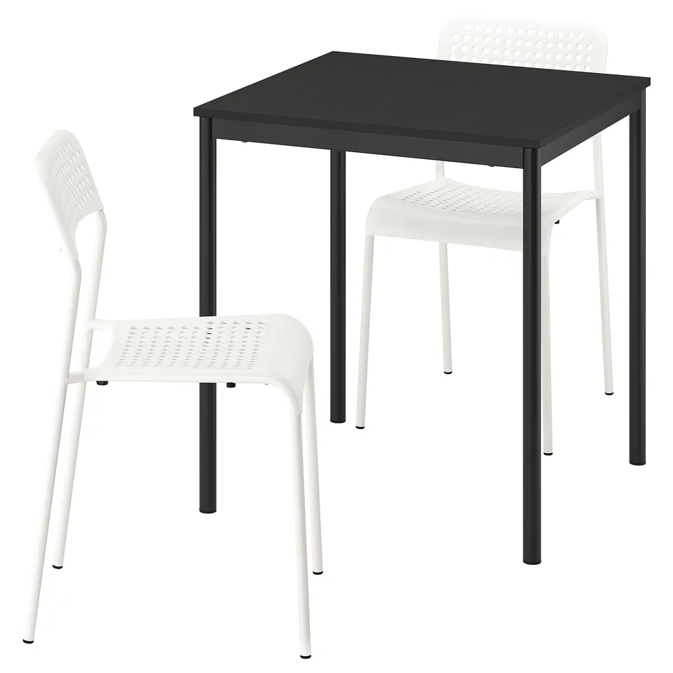 SANDSBERG Table and 2 chairs, black black/white, 67x67 cm