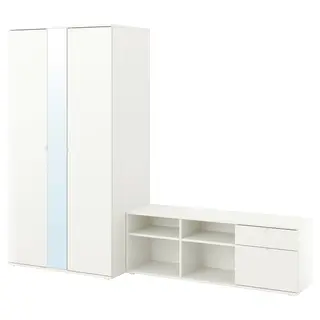 VIHALS wardrobe and bench combination, white/mirror glass, 251x57x200 cm