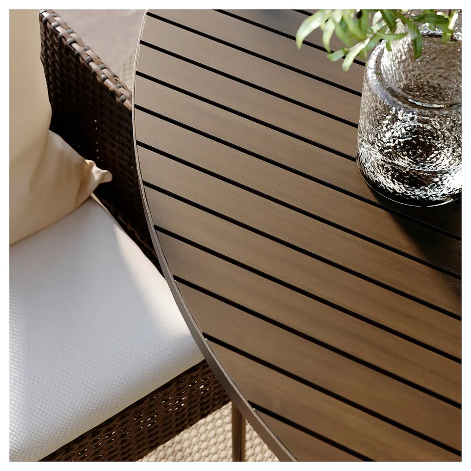 VITTSKÄR Table and 8 chairs, outdoor plastic rattan dark grey/Frösön/Duvholmen beige, 187 cm