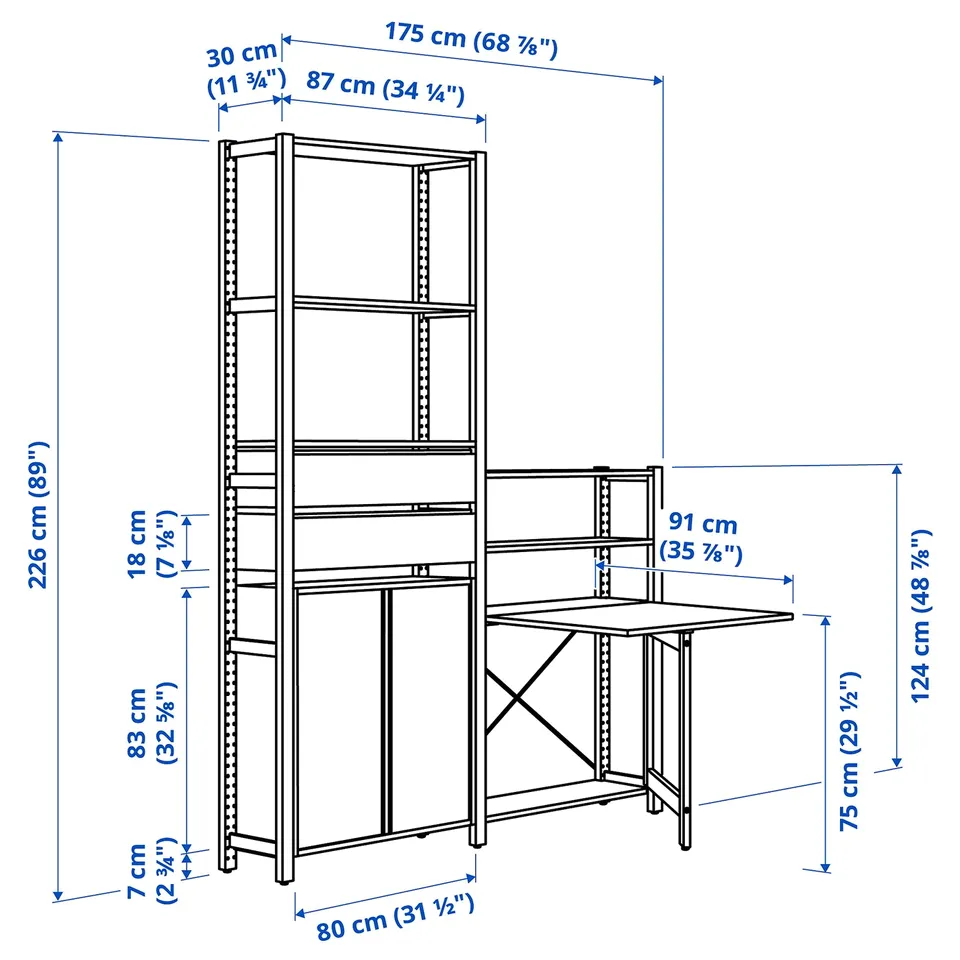 Illustration with measurements for the product: IVAR.