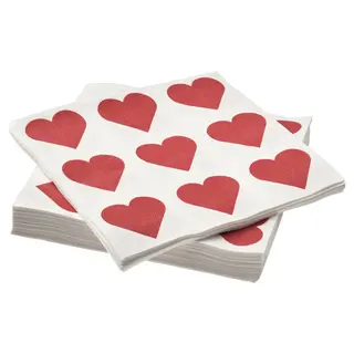 VINTERFINT paper napkin, heart white/red, 33x33 cm