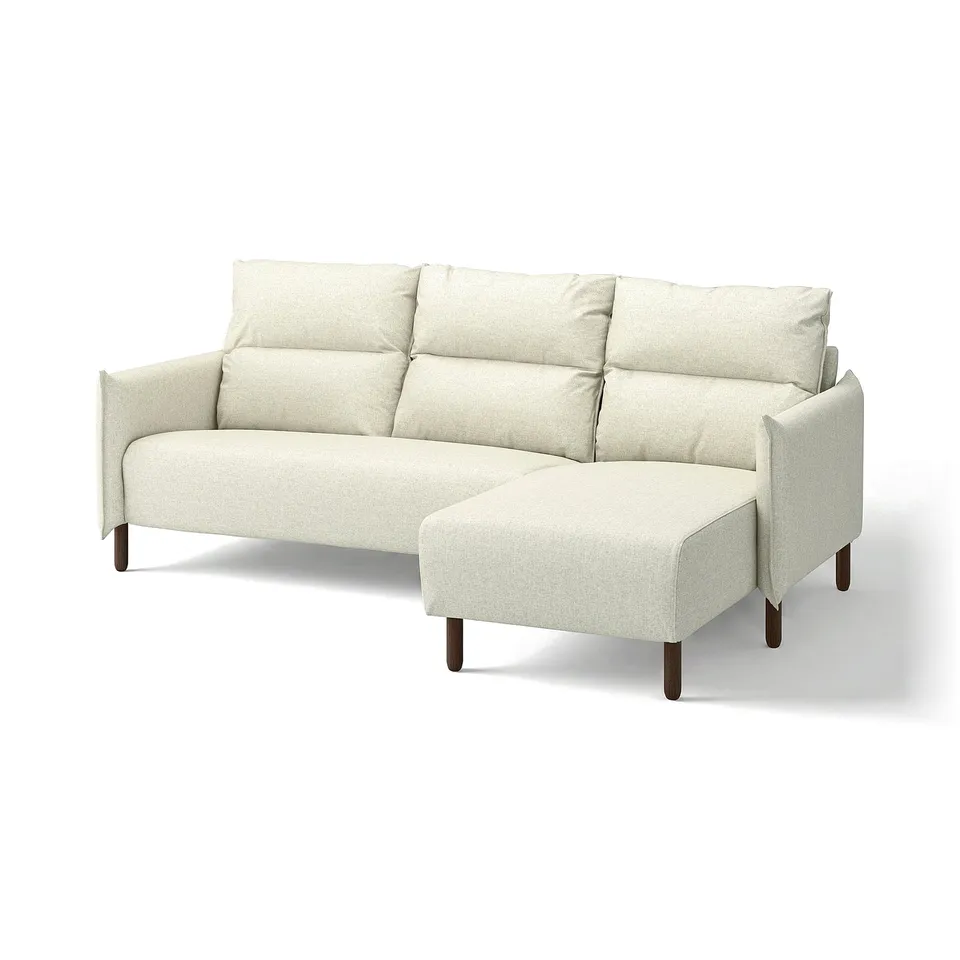 MANNARP sectional sofa, light grey, modern design, high back, cushioned, l-shape.