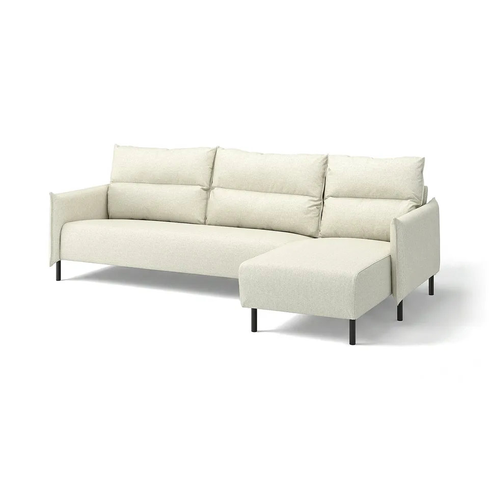 Manhattan white sectional sofa, modern design with high back, comfy cushions, black steel legs.