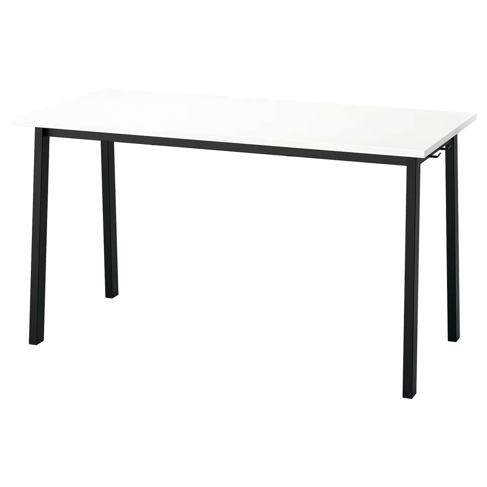 MITTZON white rectangular conference table with black metal legs, simple design.