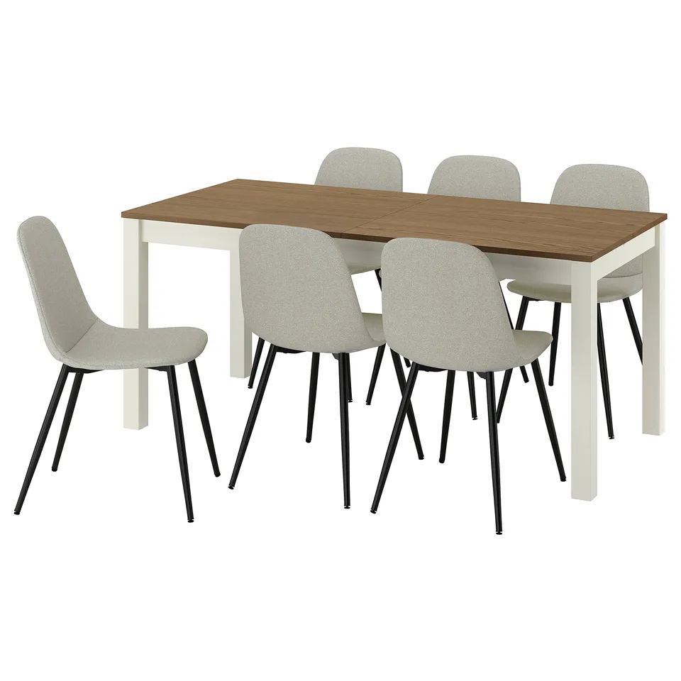 ÅLHULT / NORDMANSSKÄR Table and 6 chairs, beige/brown/Tonerud grey black, 170/220x80 cm