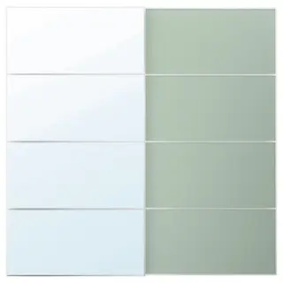 MEHAMN/AULI pair of sliding doors, aluminium double sided/light green mirror glass, 200x201 cm