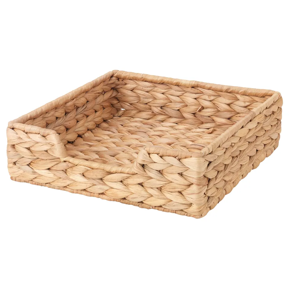 CISSAN woven basket, beige, handmade from water hyacinth, square shape, natural design.