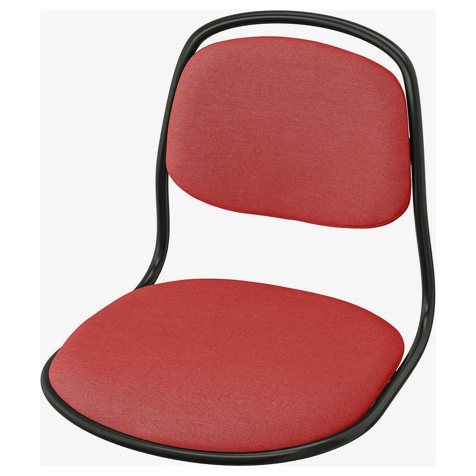 ÖRFJÄLL red chair, sleek black frame, curved back & seat, comfort foam, adjustable height.