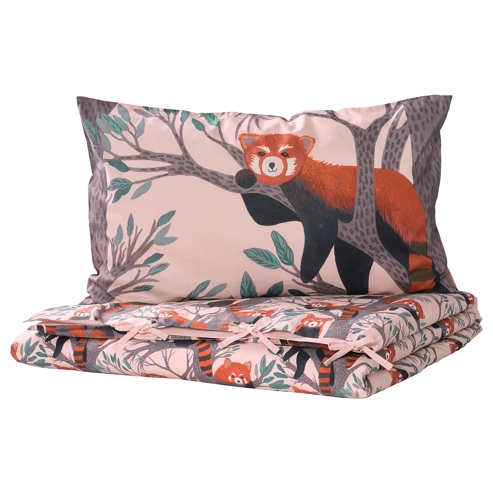 ALPTALL Duvet cover and pillowcase, pink/red panda pattern, 150x200/50x80 cm