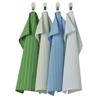 RINNIG tea towel, green/blue striped, 45x60 cm