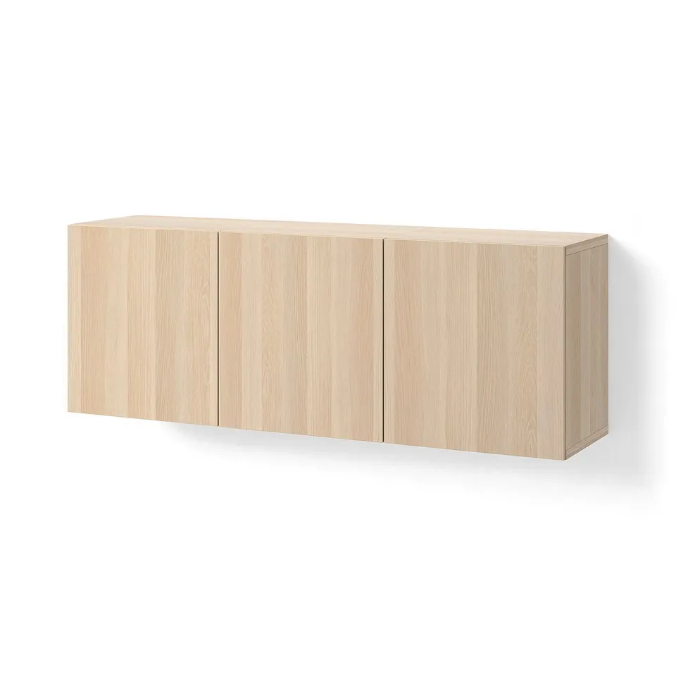 BESTÅ Wall-mounted cabinet combination, white stained oak effect/Lappviken white stained oak effect, 180x42x64 cm