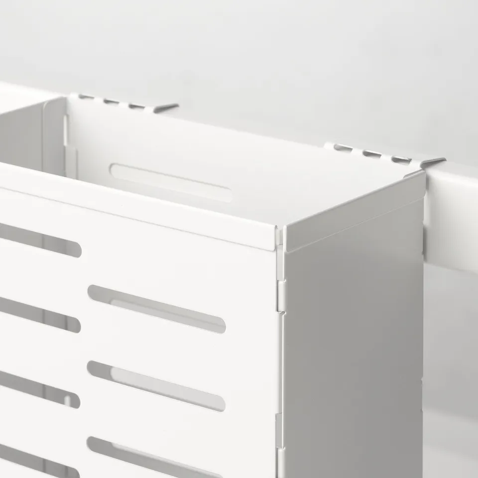 White metal dish drainer, sleek design, sturdy, adjustable, over-sink use.