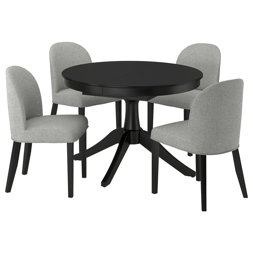 ROSENTORP / ROSENTORP Table and 4 chairs, black/Tibbleby beige-grey black, 110/155 cm
