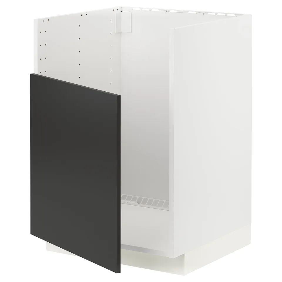 Modern kitchen cabinet, white METOD frame with black nickebo door, snap hinges.