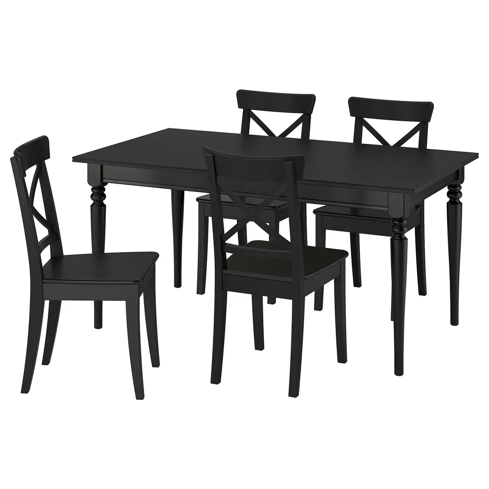 ROSENTORP / ROSENTORP Table and 4 chairs, black/black, 155/215x87 cm