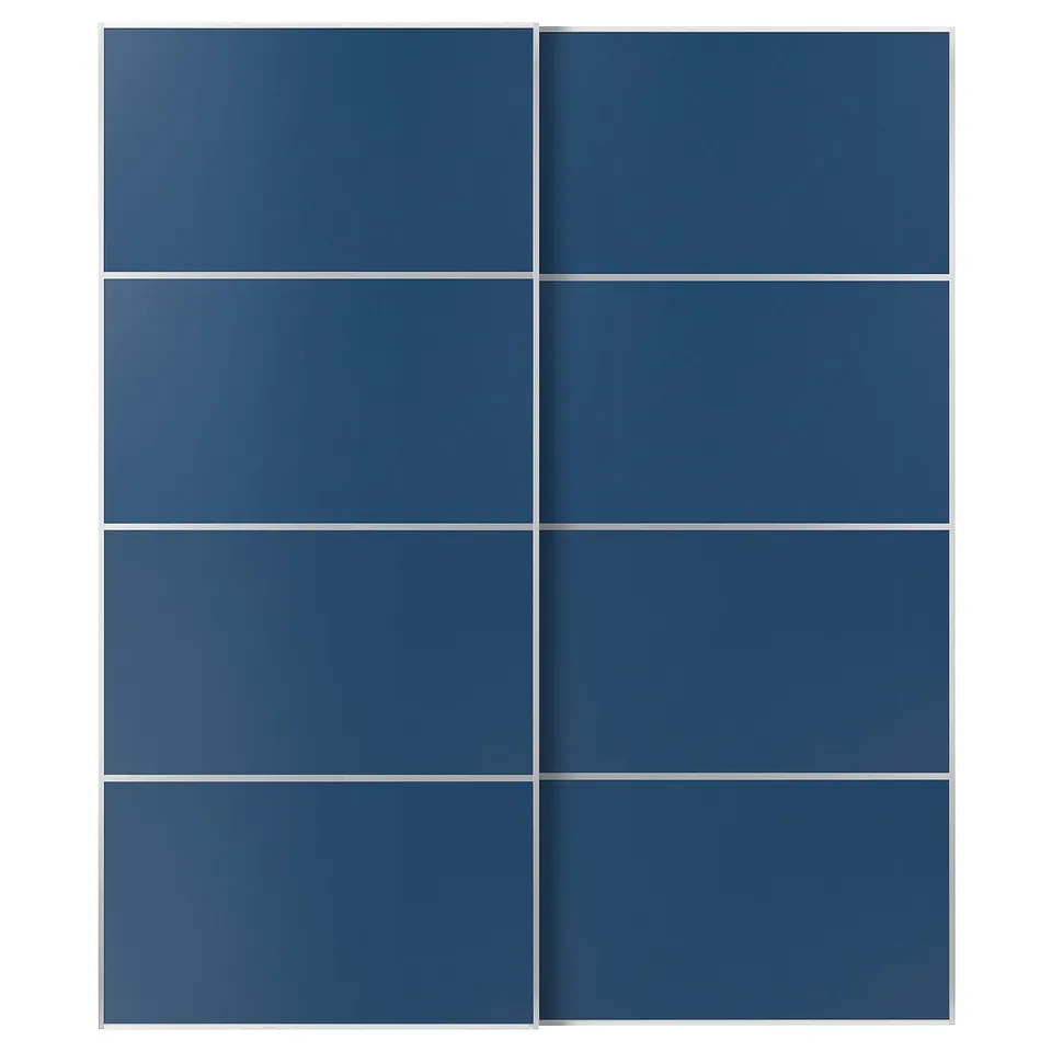 MEHAMN Pair of sliding doors, aluminium/double sided blue, 200x236 cm