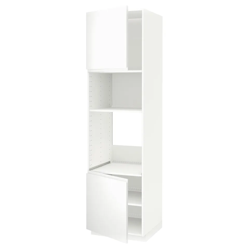 A white METOD kitchen cabinet with adjustable shelves and a minimalist design.
