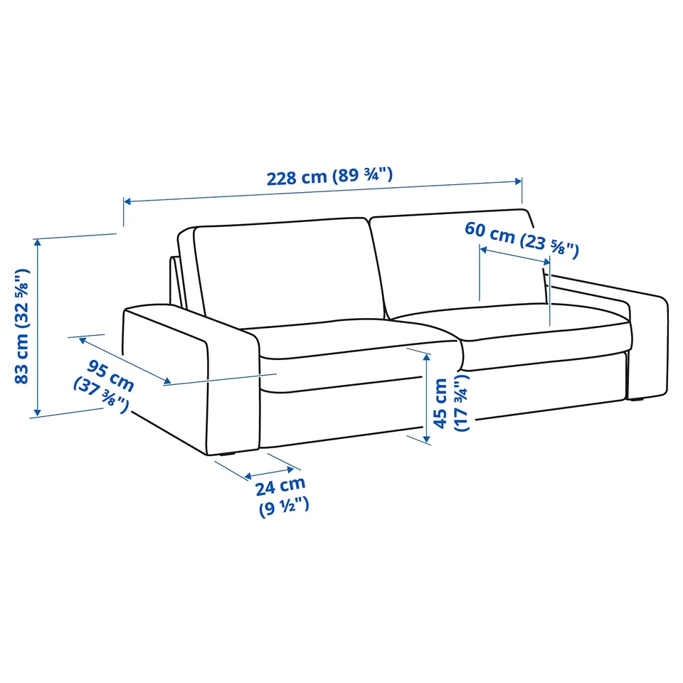 Illustration with measurements for the product: KIVIK.