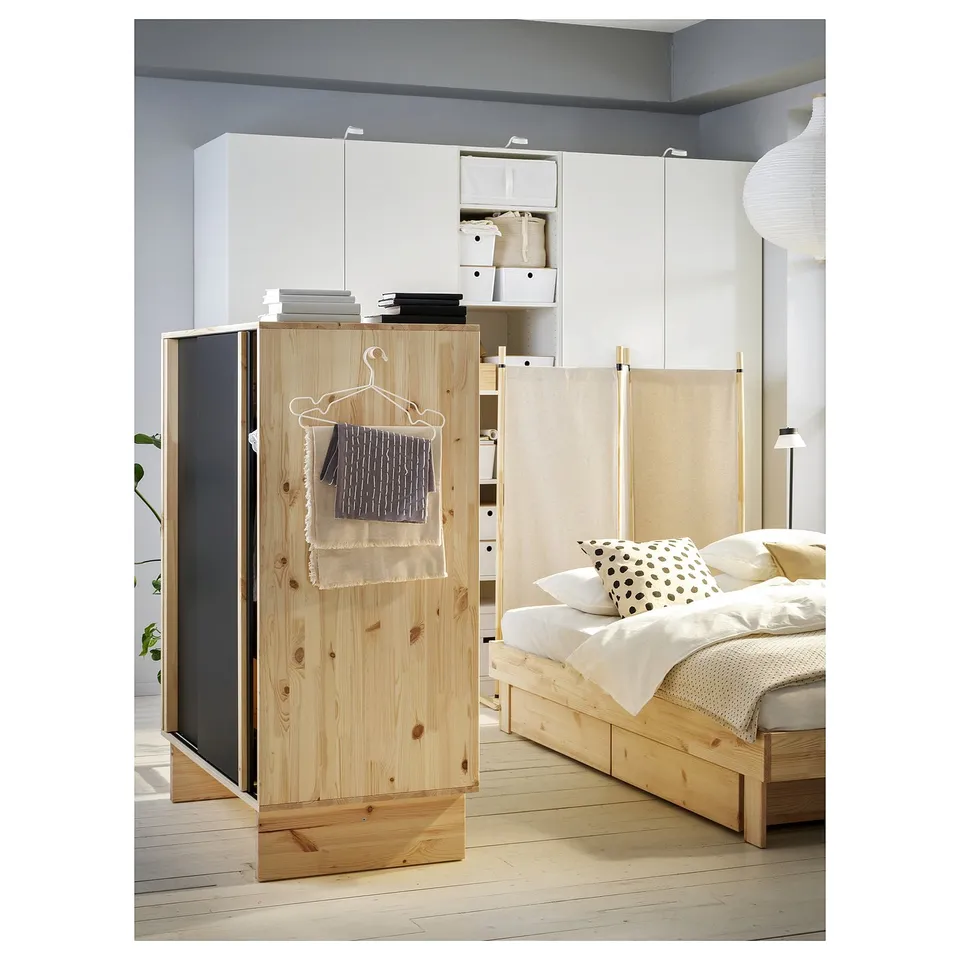 GLAMBERGET Bedroom furniture, set of 3, pine/Katorp beige, 80-160x200 cm
