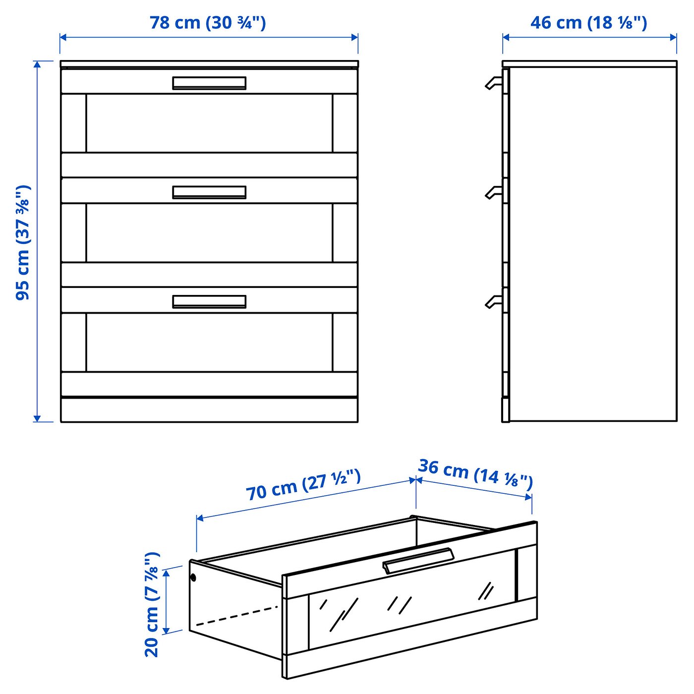 Illustration with measurements for the product: BRIMNES.