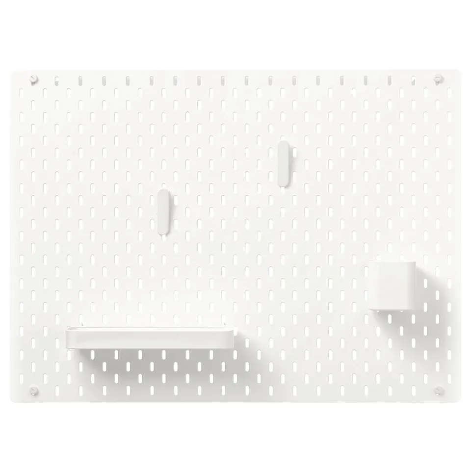 SKÅDIS white pegboard, rectangular, with hooks and shelves, versatile storage.
