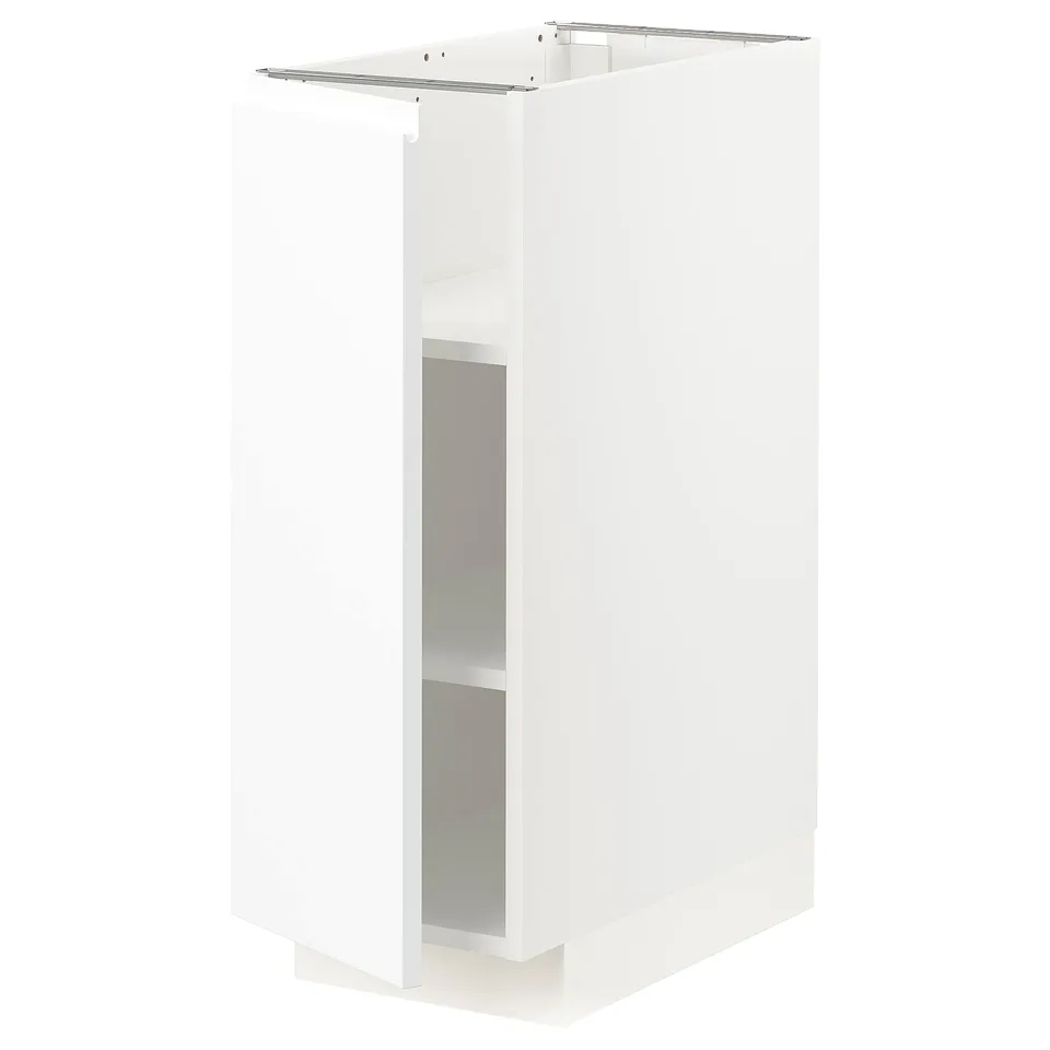 A white METOD kitchen cabinet with a single shelf and open back, designed for versatile kitchen organisation.