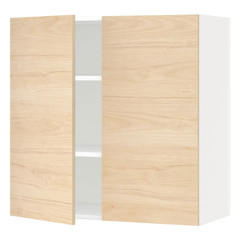 METOD light ash wooden kitchen cabinet with adjustable shelf.