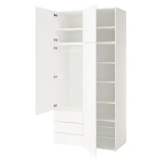 PLATSA wardrobe with 4 doors+3 drawers, white/Fonnes white, 120x57x241 cm