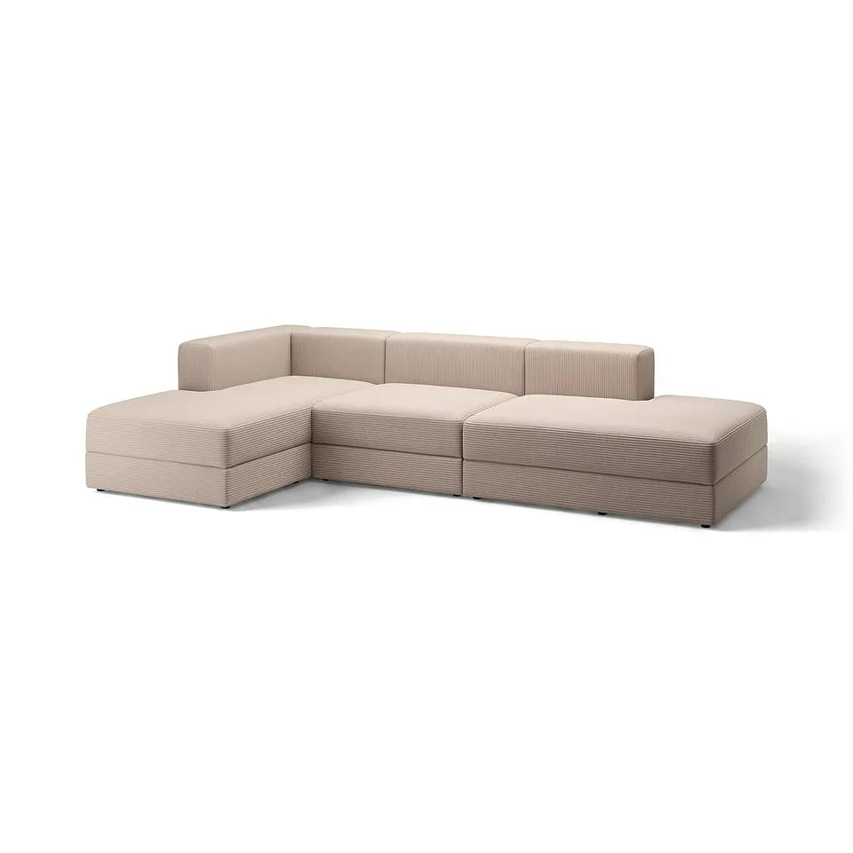 Modern beige JÄTTEBO sectional sofa, striped fabric, l-shaped, soft cushions, minimalist design.