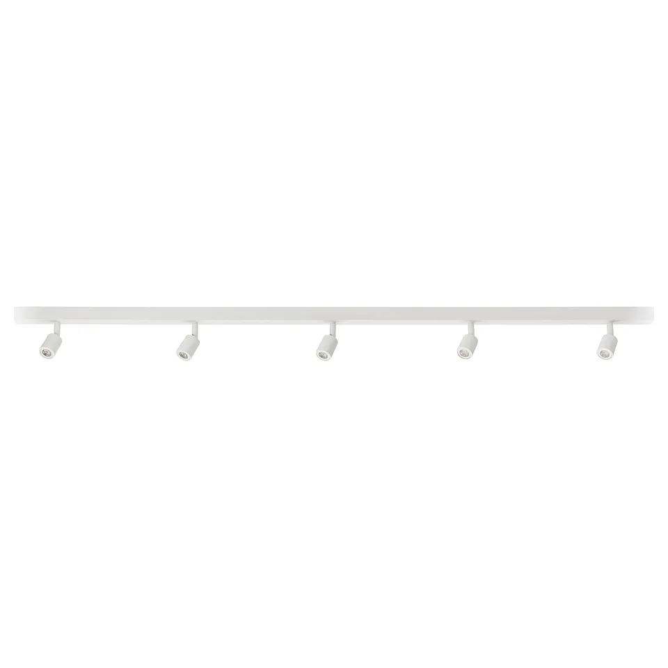 BÄVE white ceiling track light with 5 adjustable spots, minimalist design.