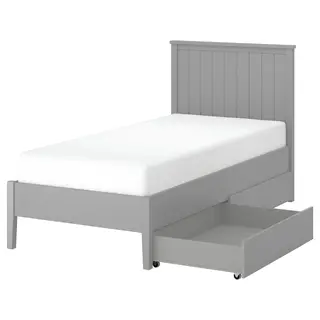 GULLABERG bed frame with 2 storage boxes, grey/Lönset, 90x200 cm