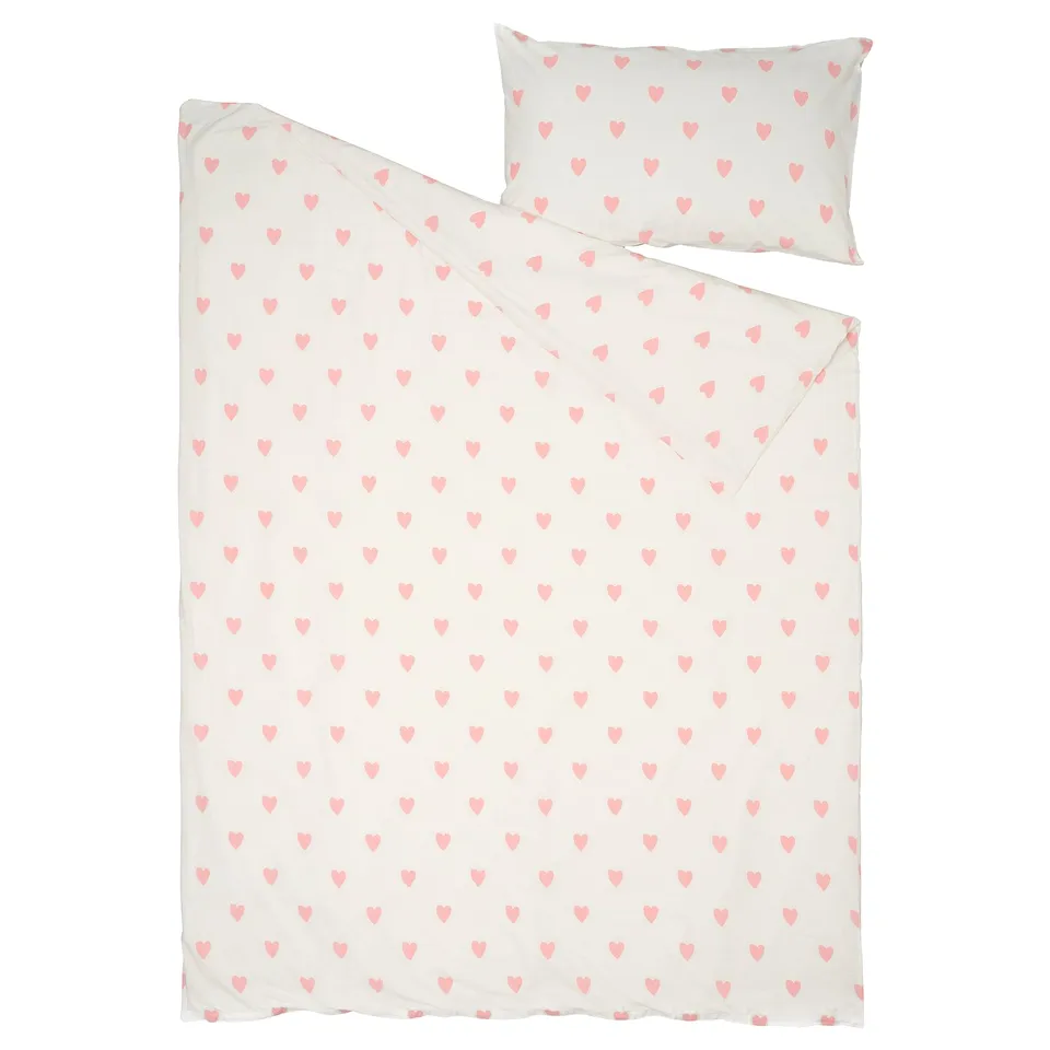 BARNDRÖM Duvet cover and pillowcase, heart pattern white/pink, 150x200/50x80 cm