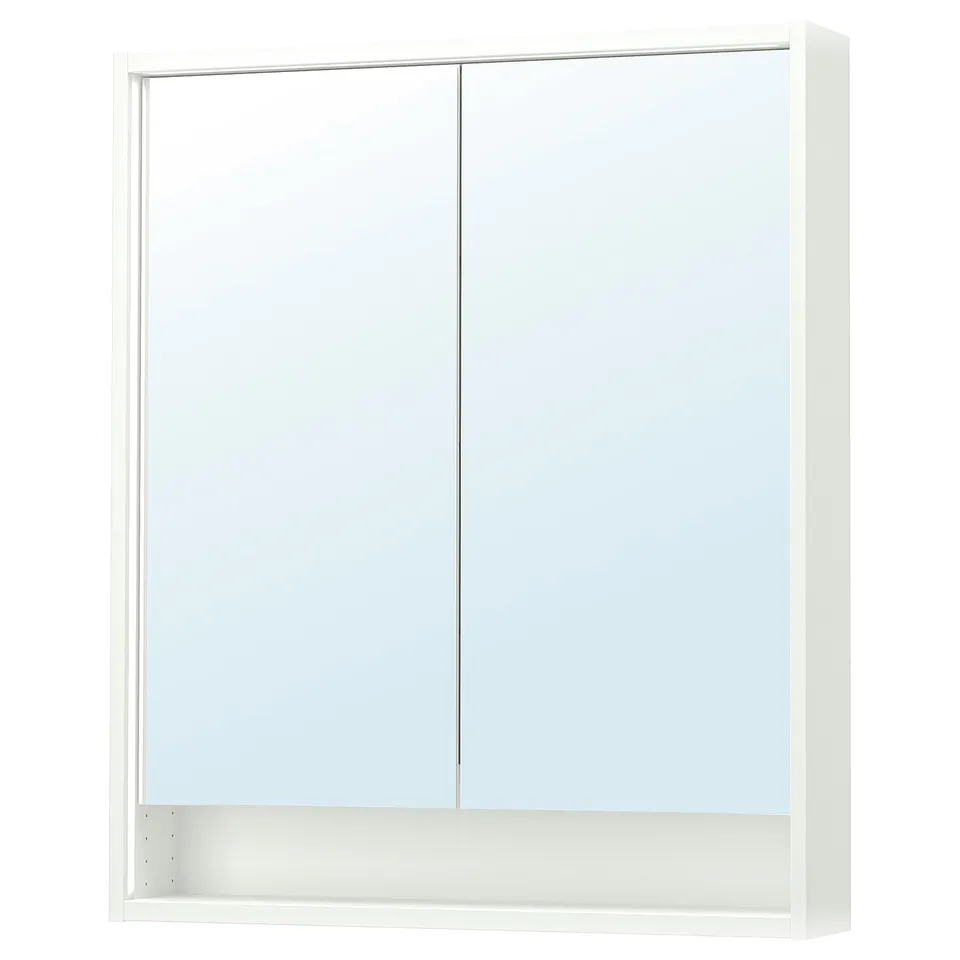 FAXÄLVEN mirror cabinet: white, rectangular, with two doors and integrated lighting.