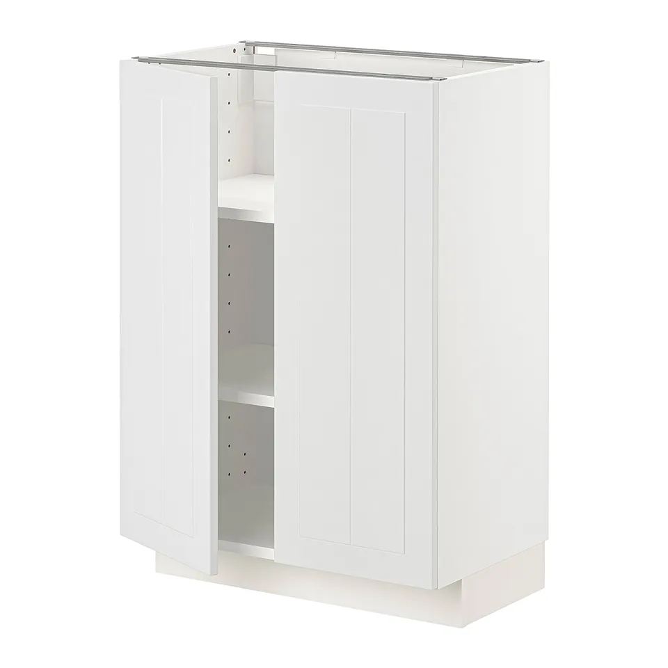 METOD white kitchen cabinet, rectangular, shaker-style door with 2 adjustable shelves.