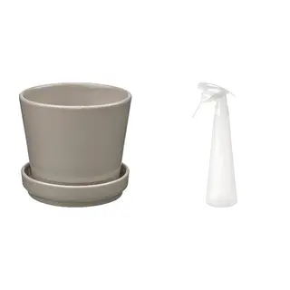 KLOTLÖNN/TOMAT set: plant pot with saucer + spray bottle