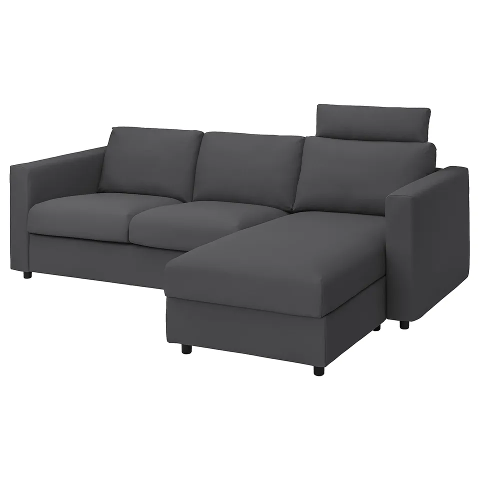 VIMLE grey sectional sofa, modern design with removable cushions and storage.