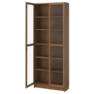 BILLY / OXBERG bookcase with glass doors, brown walnut effect, 80x30x202 cm