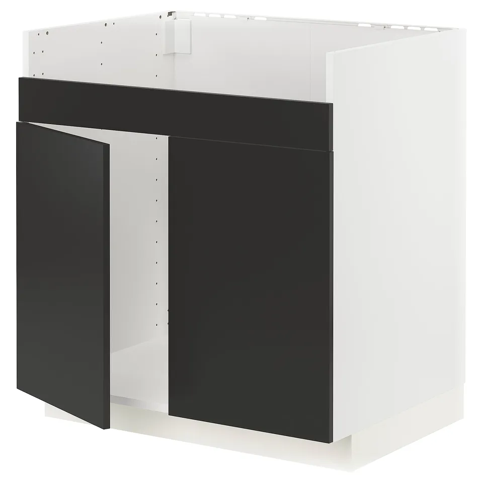 METOD kitchen cabinet. White & black; modern, square design. Matt black handles.