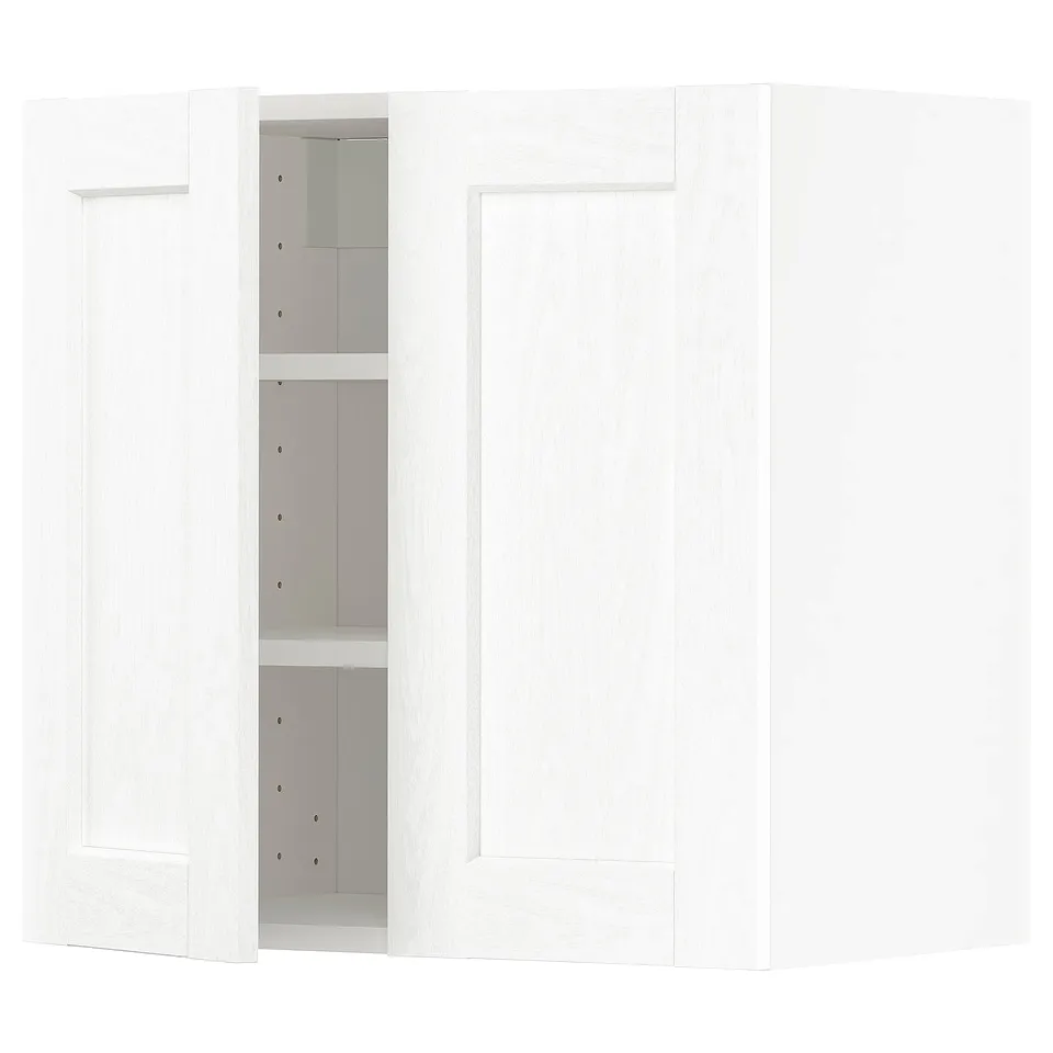 White METOD kitchen units: 2 cabinets, adjustable shelves, sleek design.
