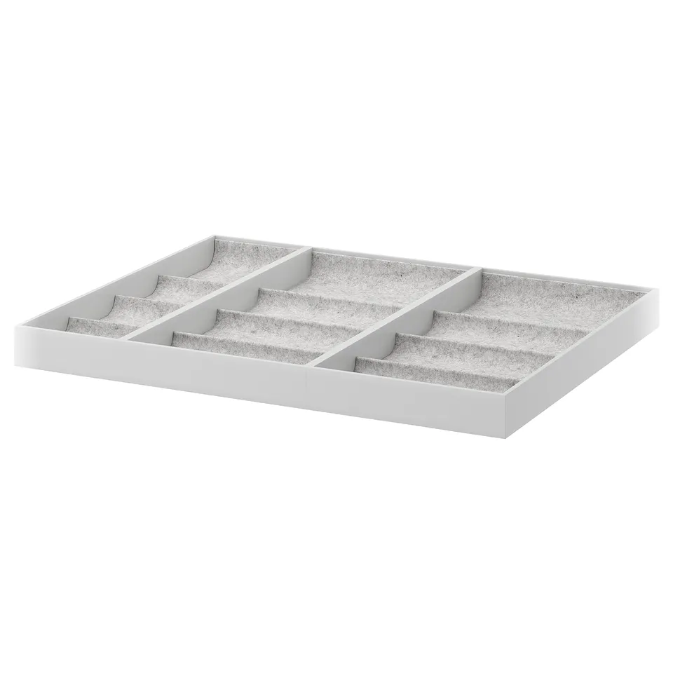KOMPLEMENT white felt organiser, rectangular shape with compartments, for accessories.