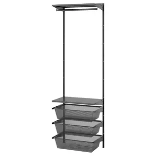 BOAXEL wardrobe combination, anthracite/metal, Width 62.0 x Depth 40.0 x Height 200.6 cm