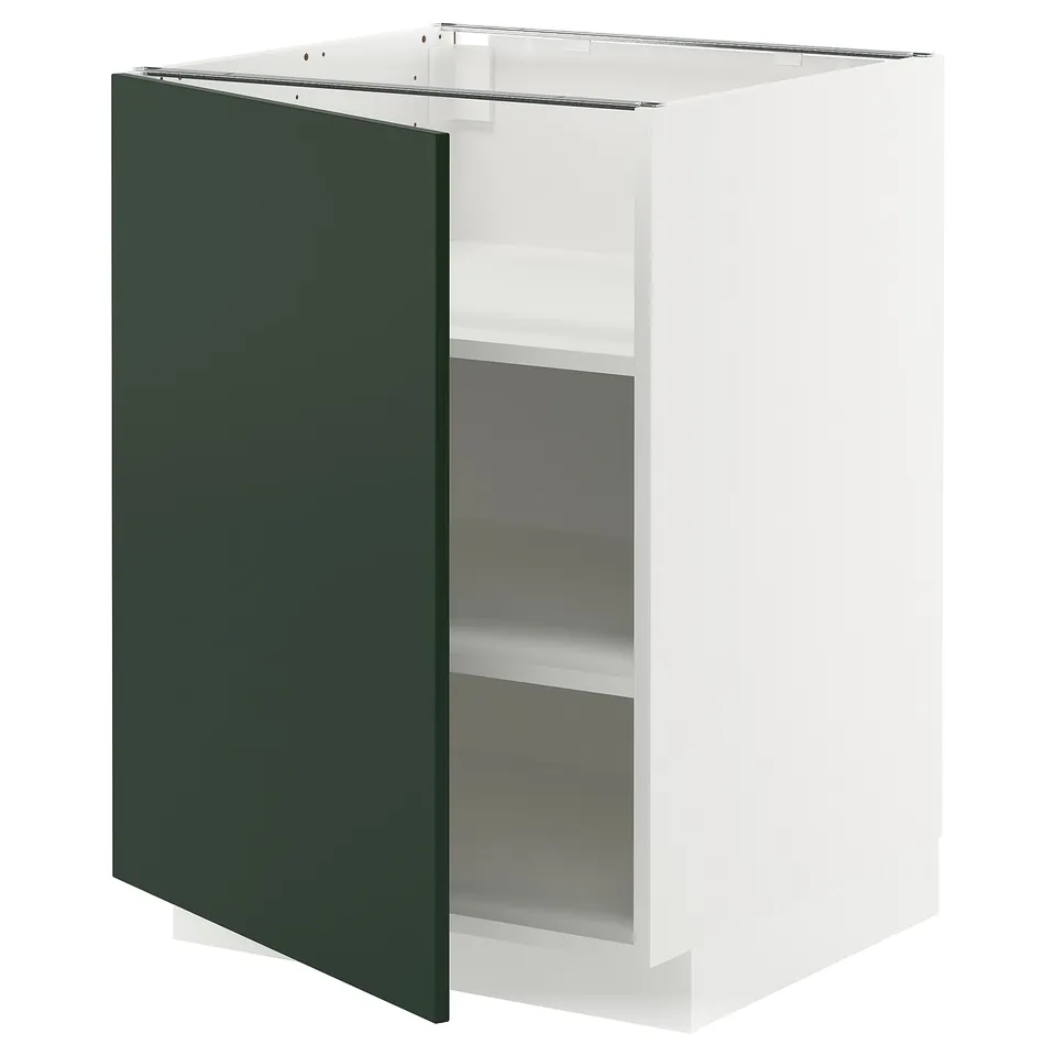 METOD white cabinet with green door, adjustable shelves.