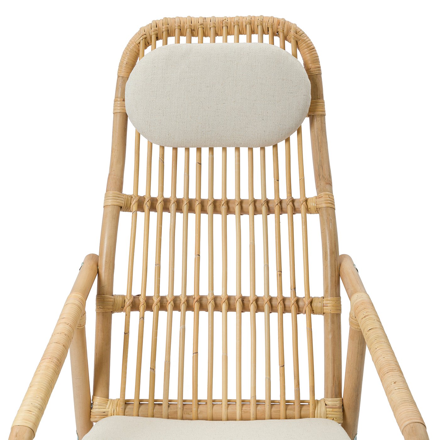 Wicker chair with white cushions, designed for comfort. Removable, washable cover. Fits salnö armchair.