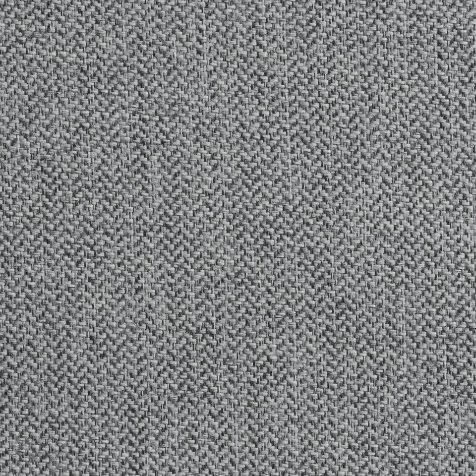 Close-up view of a finely woven, grey fabric with a herringbone pattern, showcasing high-quality texture and craftsmanship.