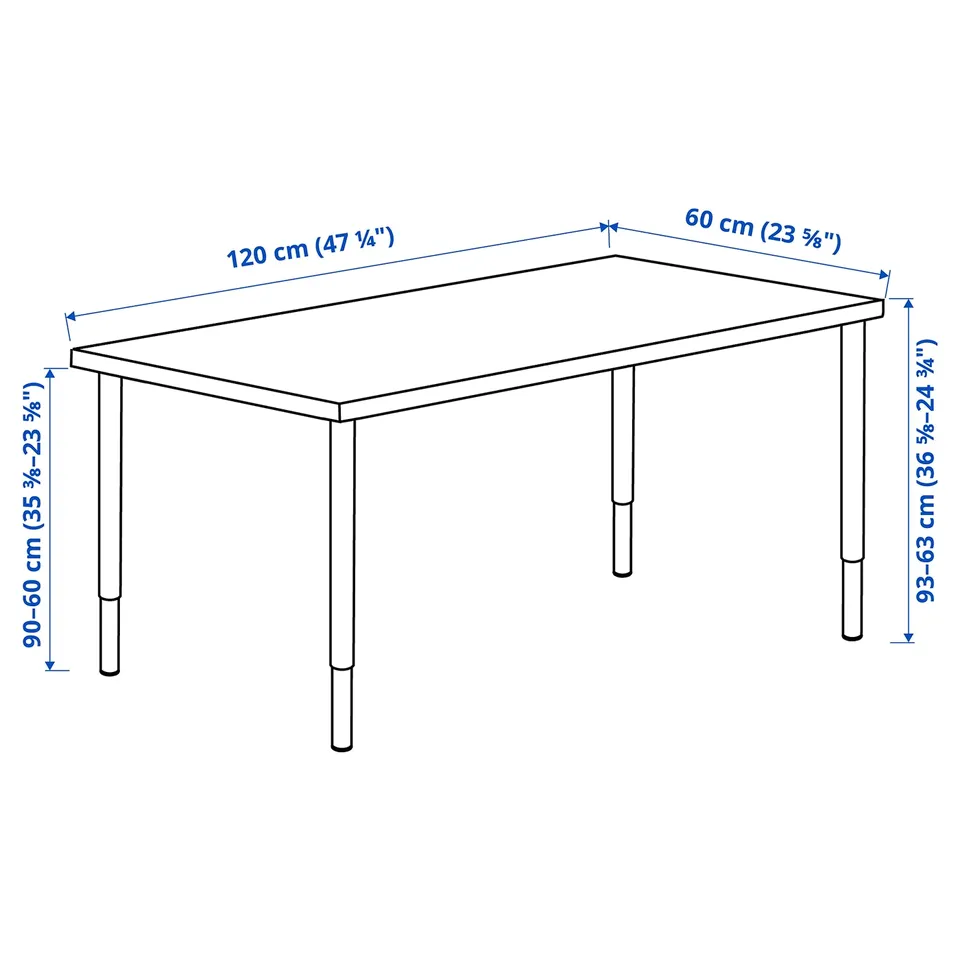 LAGKAPTEN / OLOV Desk, white stained oak effect/white, 120x60 cm