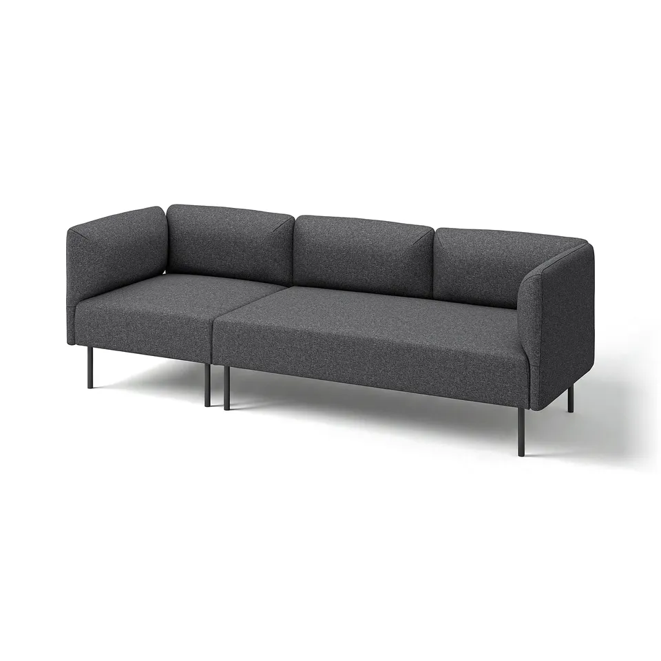 Modern charcoal grey sofa, minimalist design, metal legs, modular seating.