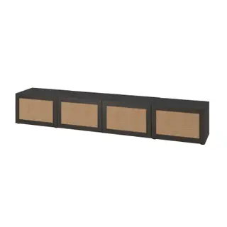 BESTÅ TV Bench, black-brown/STUDSVIKEN dark brown/woven poplar