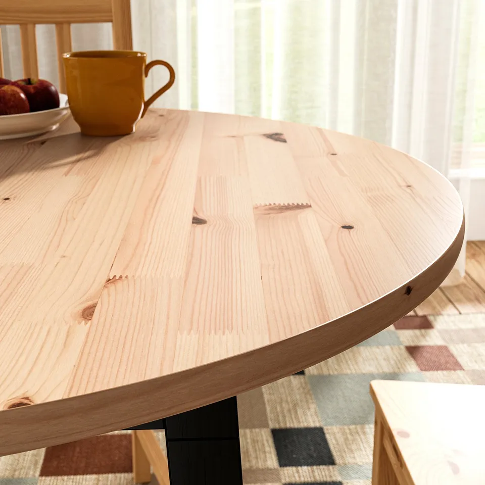 PINNTORP Table, light brown stained/black stained pine, 85 cm