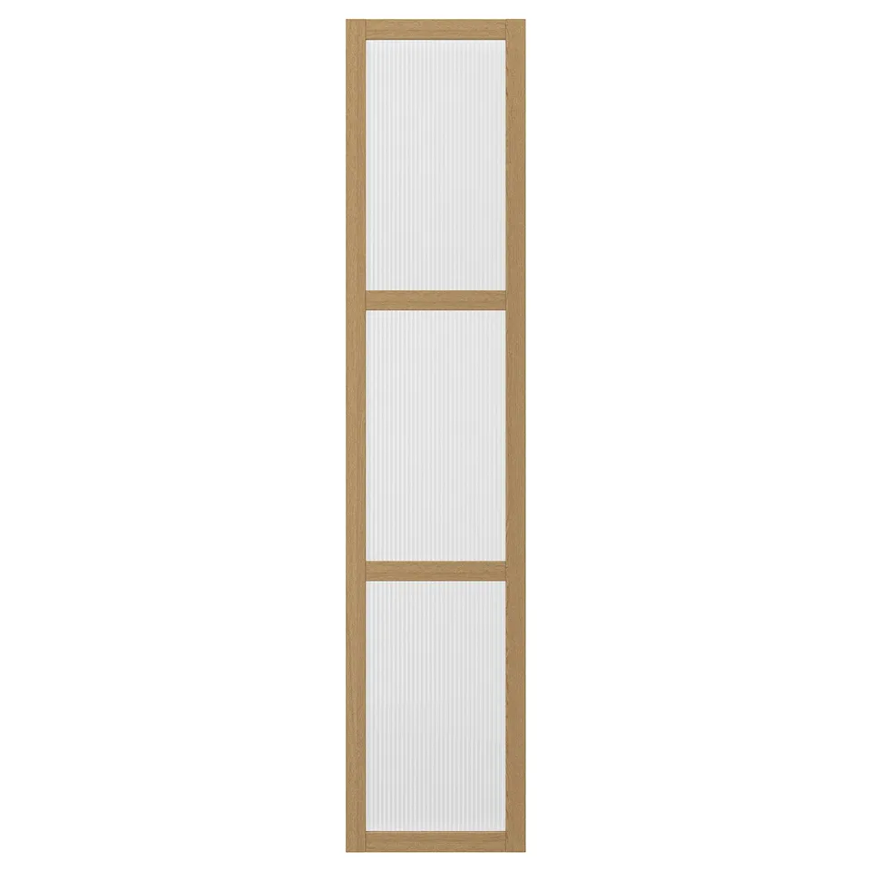Depicts a TONSTAD white hinged door from IKEA, featuring a sleek, modern design with a wooden frame and glass panel, perfect for pax wardrobes.