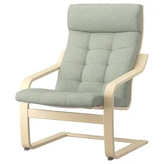POÄNG armchair, birch veneer/Gunnared light green, Width 68 x Depth 83 x Height 100 cm